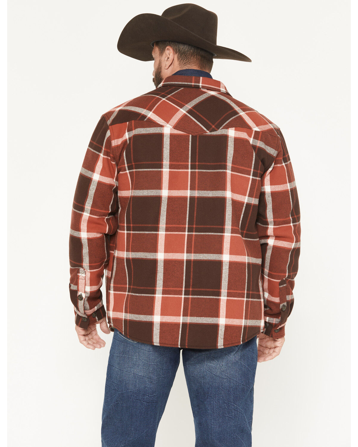 Image #4 - Cody James Men's Baxter Sherpa Lined Plaid Print Flannel Shirt Jacket, Rust Copper, hi-res