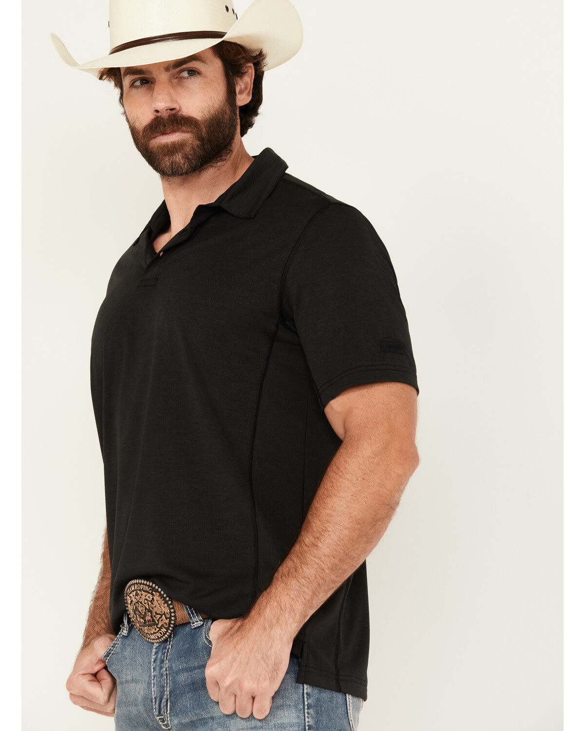 Image #2 - Wrangler Men's Solid Short Sleeve Performance Polo, Black, hi-res