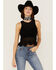 Saints & Hearts Women's Crochet Sleeveless Top, Black, hi-res