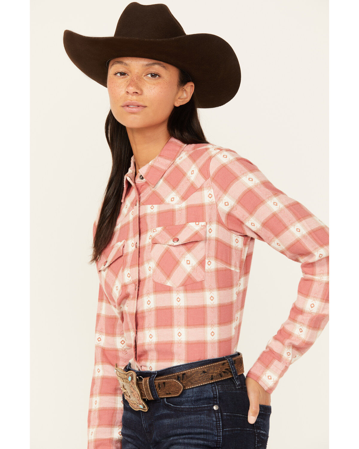 Image #2 - Shyanne Women's Dogwood Dobby Plaid Print Long Sleeve Snap Flannel Shirt, , hi-res
