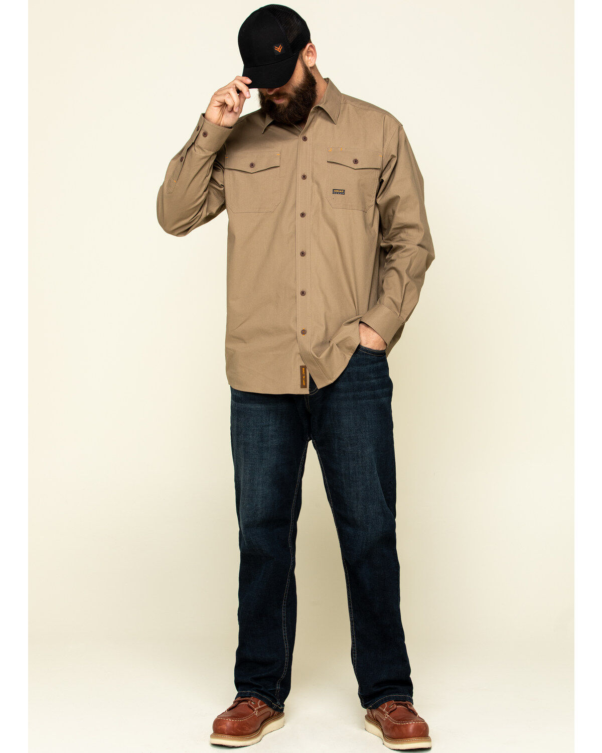 Image #6 - Ariat Men's Khaki Rebar Made Tough Durastretch Long Sleeve Work Shirt, , hi-res
