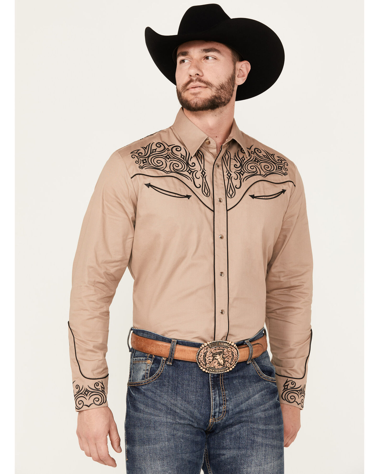 Rodeo Clothing Men's Embroidered Long Sleeve Snap Western Shirt