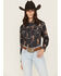 Image #1 - Cowgirl Hardware Women's Cowgirl Conversation Print Long Sleeve Snap Stretch Western Shirt, Black, hi-res