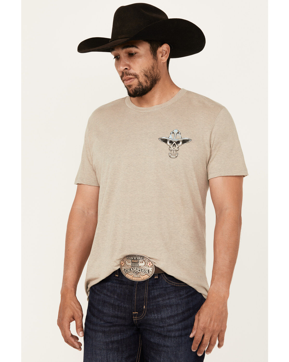 Image #1 - Cody James Men's Guns Blazin Skeleton Cowboy Short Sleeve Graphic T-Shirt, Tan, hi-res