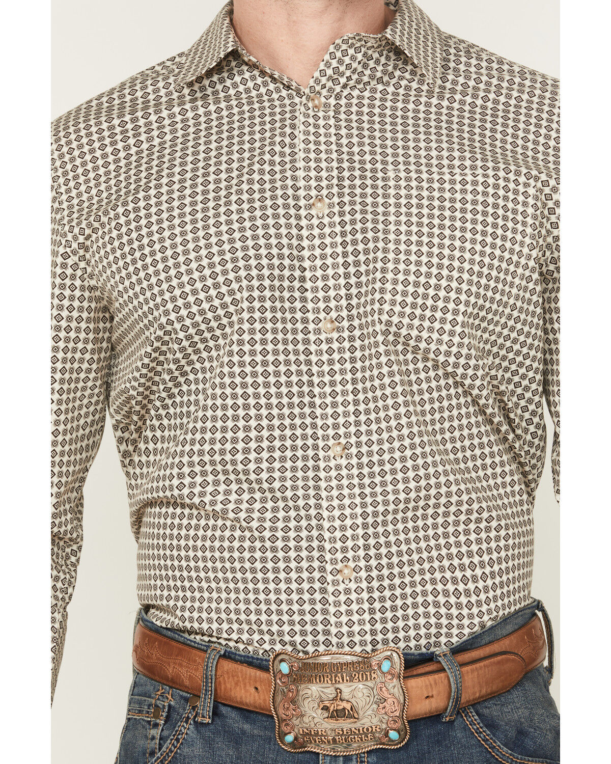 Gibson Trading Co Men's Bullseye Geo Print Long Sleeve Button-Down Western Shirt - Tall