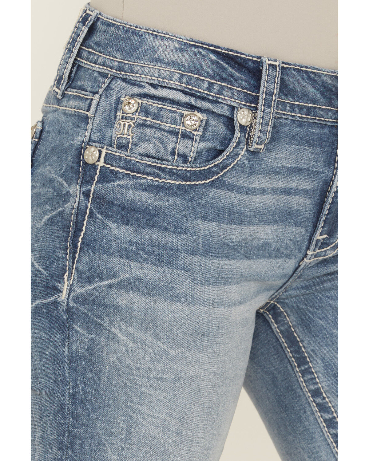 Miss Me Women's Medium Wash Mid Rise 32" Bootcut Stretch Denim Jeans