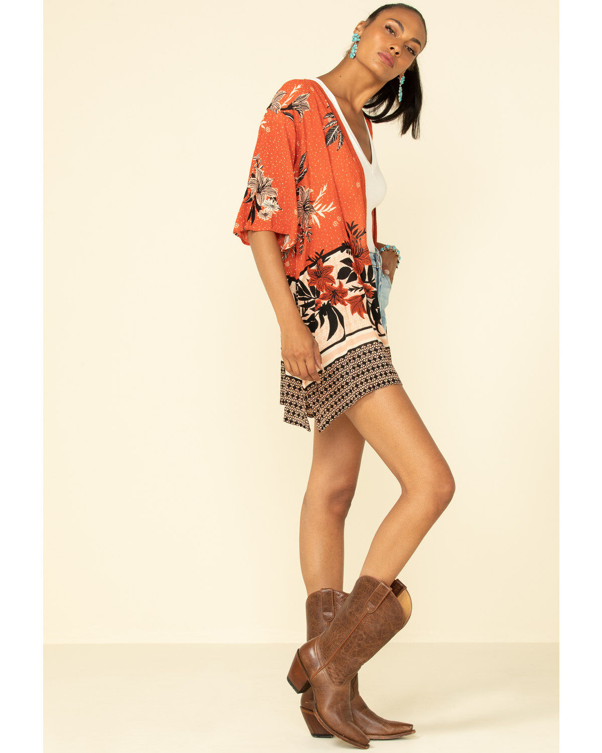Image #4 - Patrons of Peace Women's Rust Floral Border Print Kimono, , hi-res