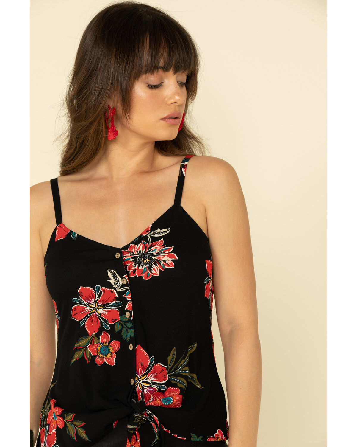 Image #2 - Shyanne Women's Black Floral Button Tie Tank Top, , hi-res