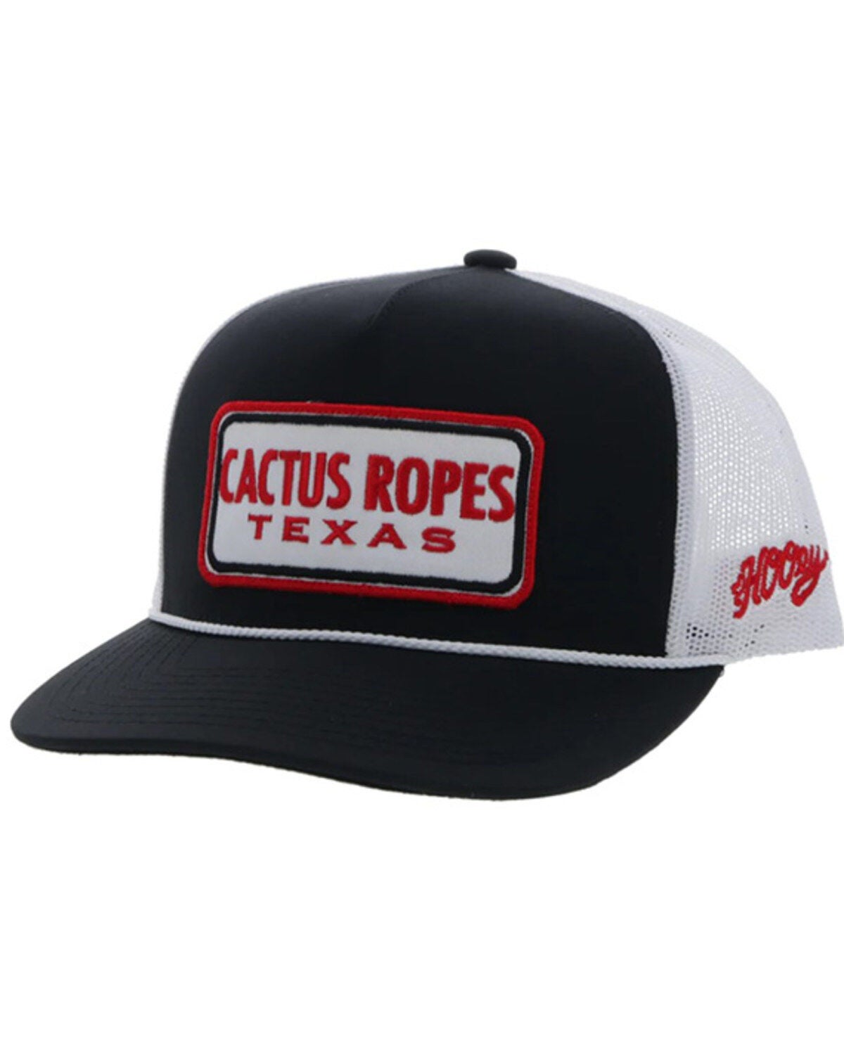 Hooey Men's Cactus Ropes Mesh Back Trucker Cap, Black/white, hi-res