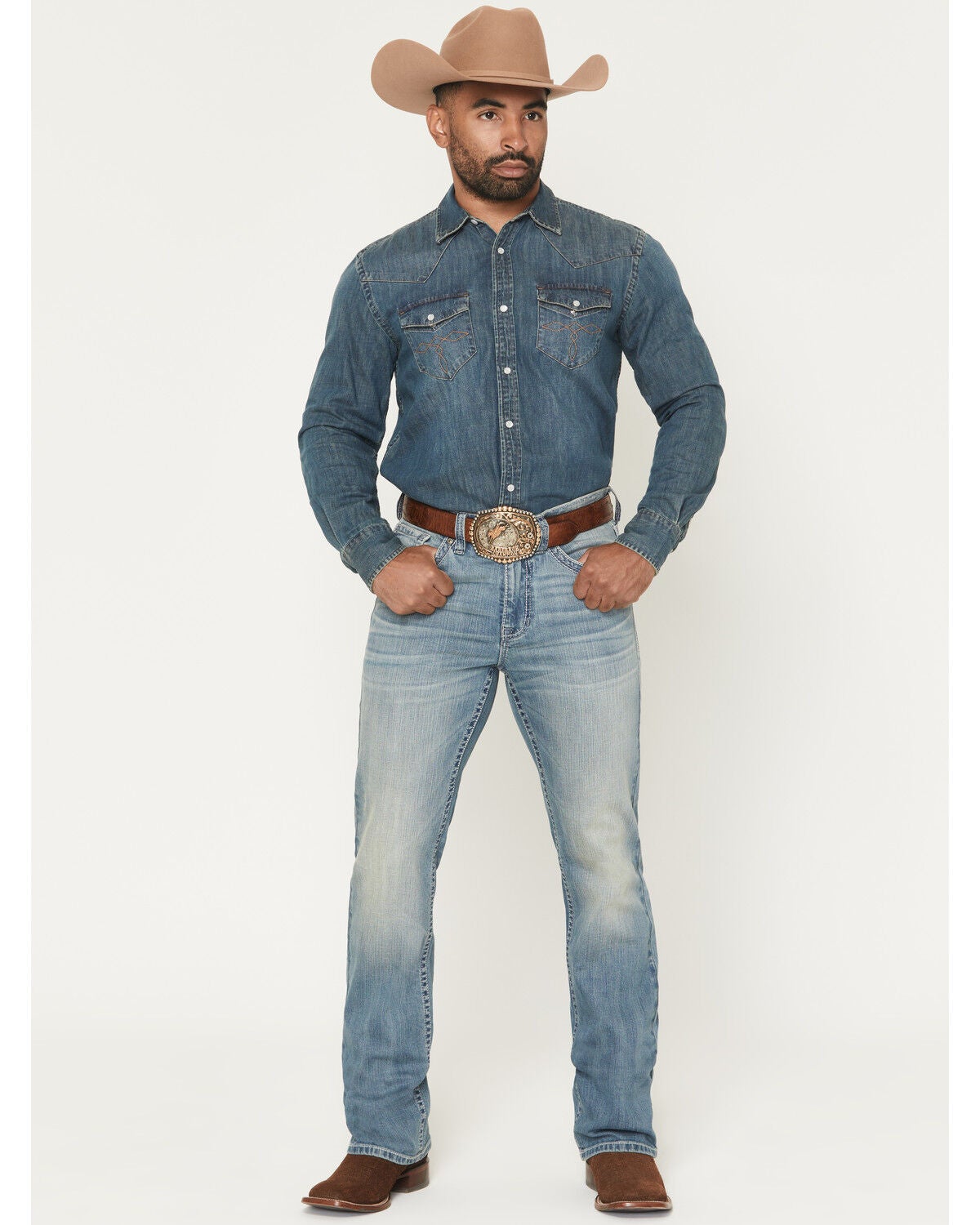 Cody James Men's Rattler Wash Wyatt Slim Bootcut Stretch Denim Jeans, Medium Wash, hi-res