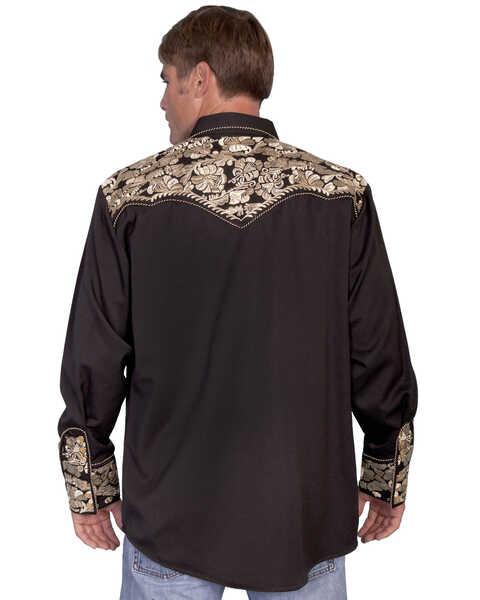 Image #2 - Scully Men's Grey Floral Embroidered Long Sleeve Western Shirt, , hi-res