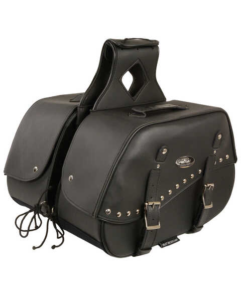 Milwaukee Leather Zip-Off Two Buckle Extended Lid Studded Throw Over Saddle Bag, Black, hi-res