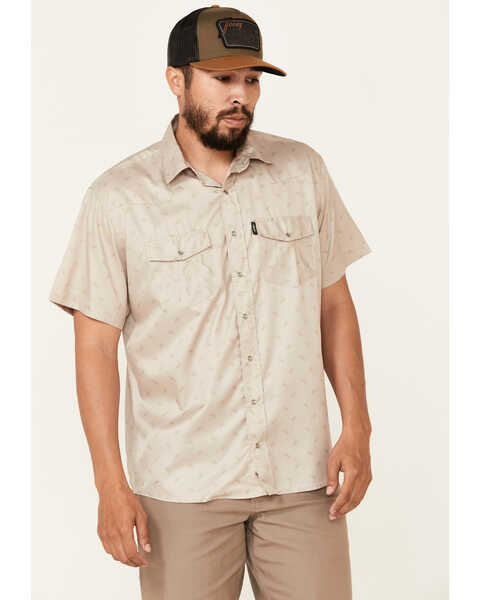 Hooey Men's Punchy Print Habitat Sol Short Sleeve Pearl Snap Western Shirt , Tan, hi-res