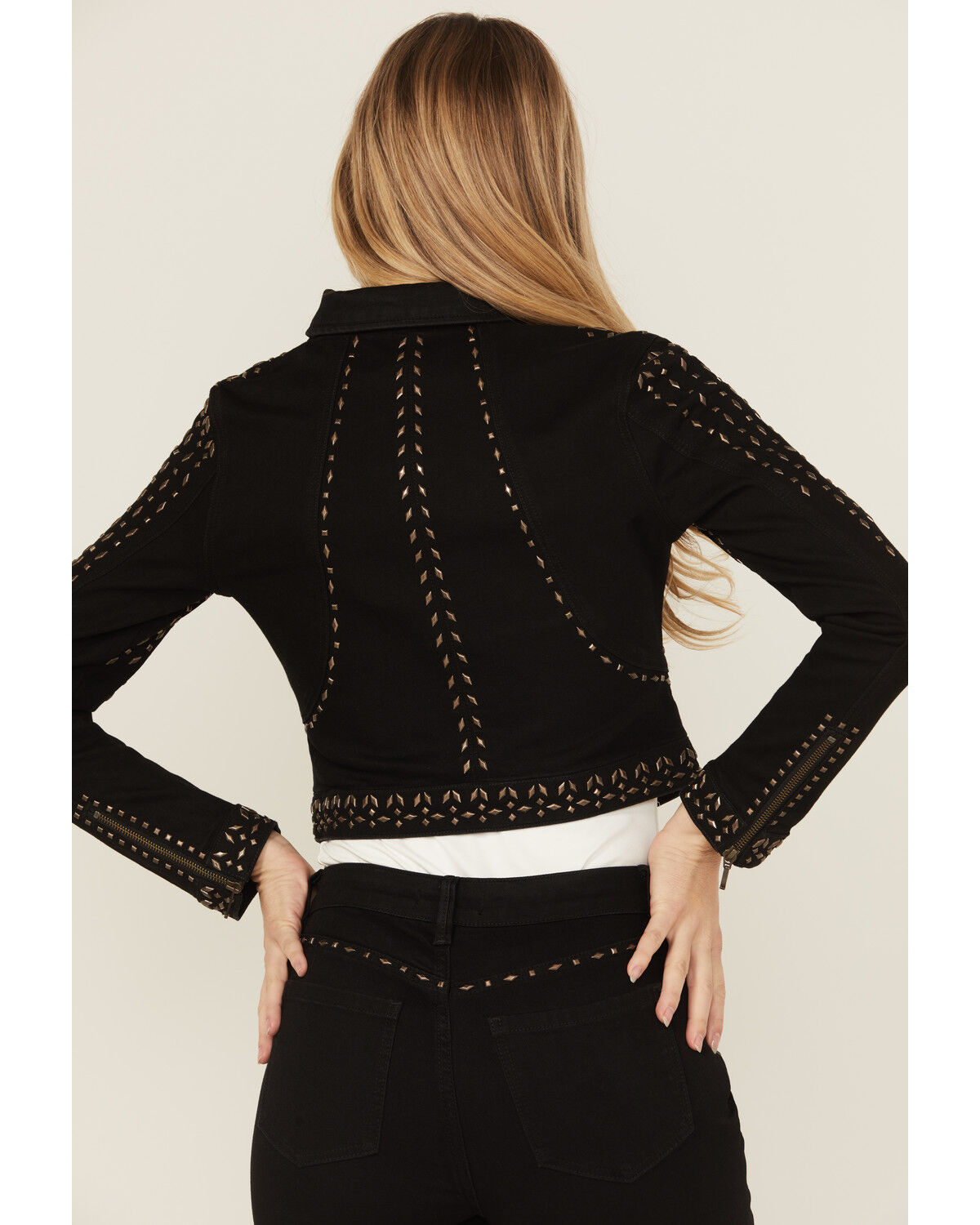 Image #4 - Wonderwest Women's Rigid Like Black Studded Jacket, Black, hi-res