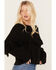 Rock & Roll Denim Women's Cable Knit Fringe Sweater, Black, hi-res