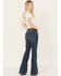 Image #3 - Shyanne Women's Gold Barrel Dark Wash High Rise Pintuck Flare Jeans, Dark Wash, hi-res