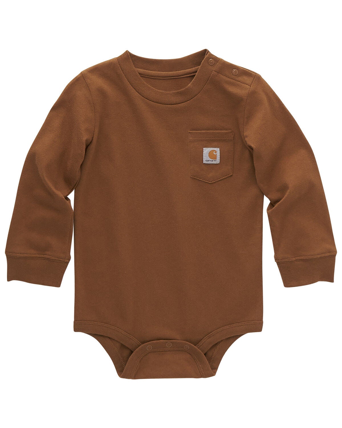 Carhartt Infant Boys' Logo Pocket Long Sleeve Onesie, Medium Brown, hi-res