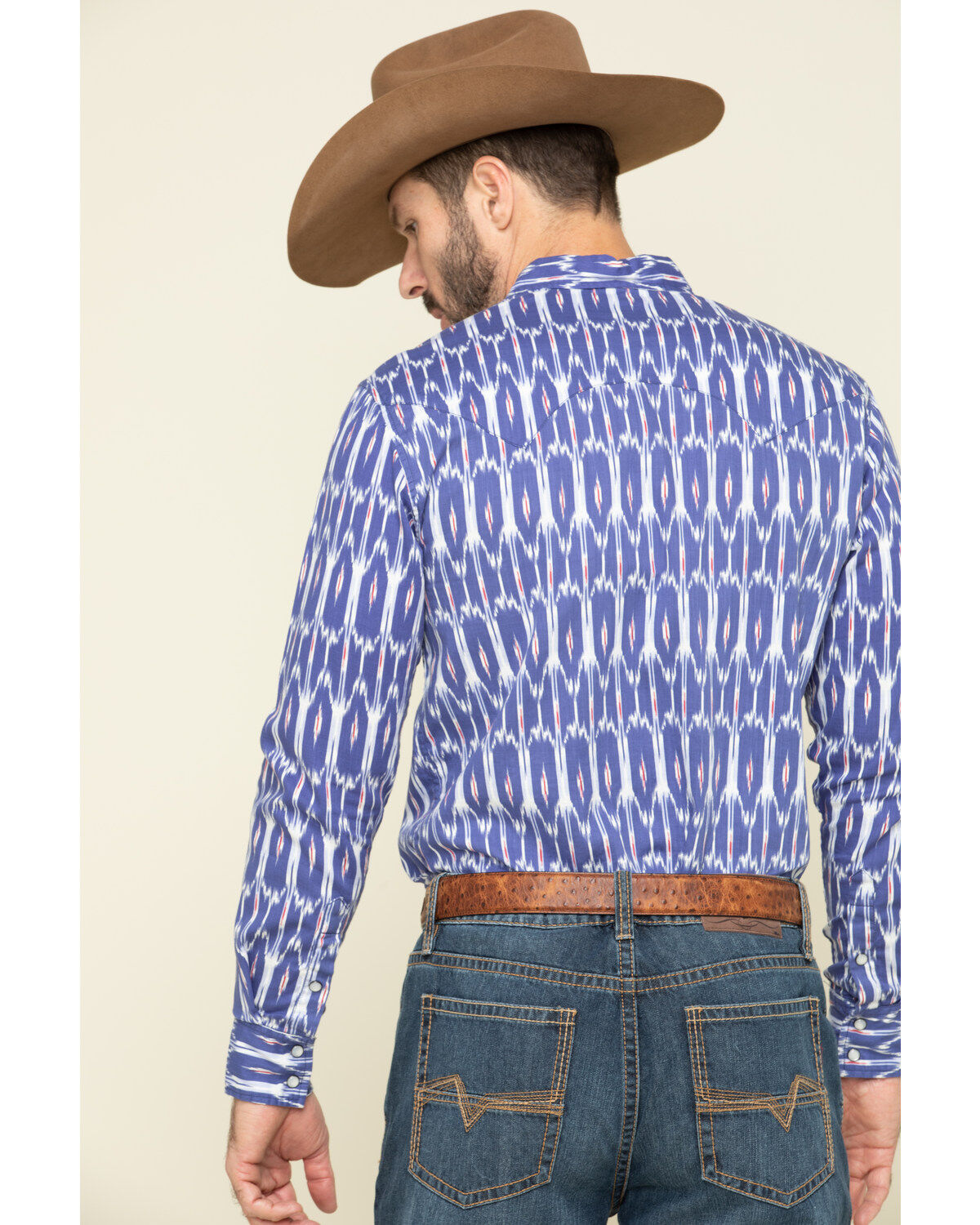 Image #2 - Rock & Roll Denim Men's Ikat Southwestern Print Long Sleeve Western Shirt, Blue, hi-res