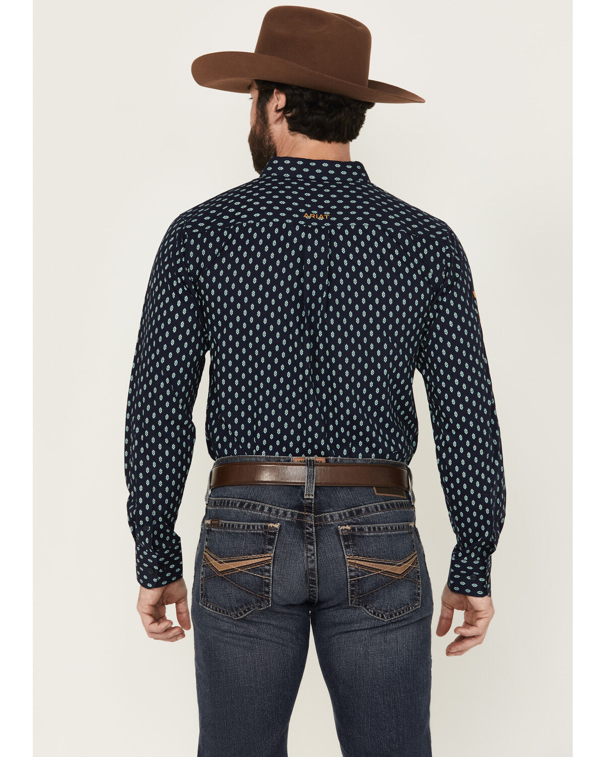 Image #4 - Ariat Men's Team Powell Printed Long Sleeve Button-Down Western Shirt, Navy, hi-res