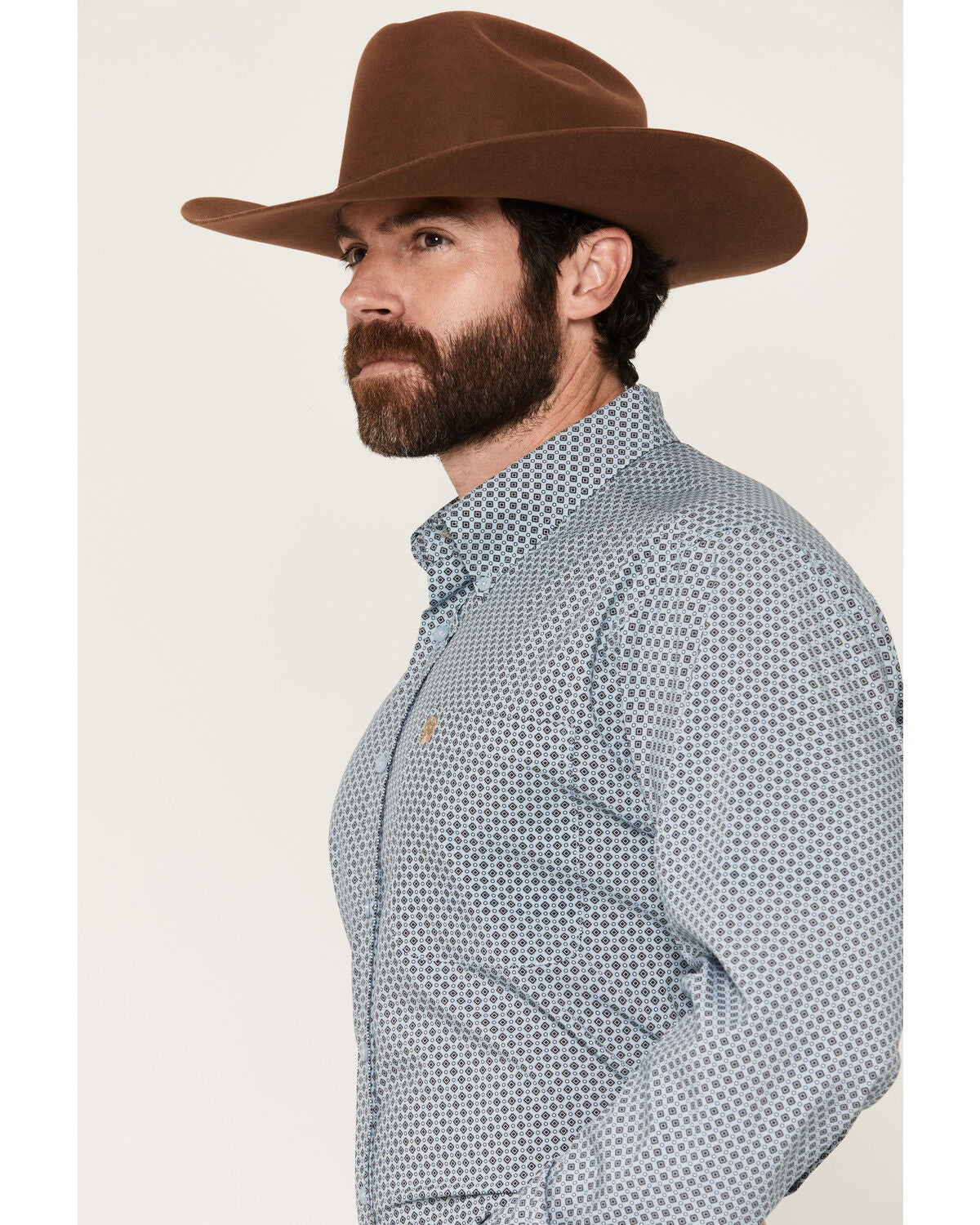 Image #2 - Cinch Men's Geo Print Long Sleeve Button-Down Stretch Western Shirt, Light Blue, hi-res