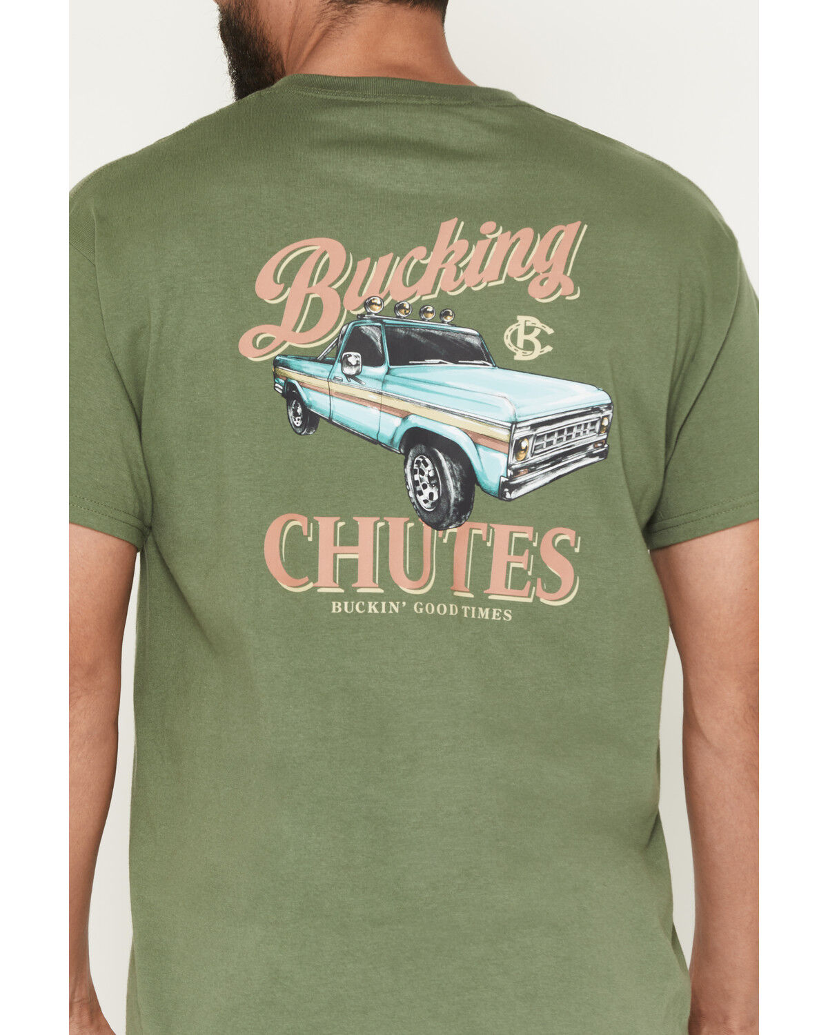 Image #4 - Bucking Chutes Men's Pickup Buck Short Sleeve Graphic T-Shirt, Green, hi-res