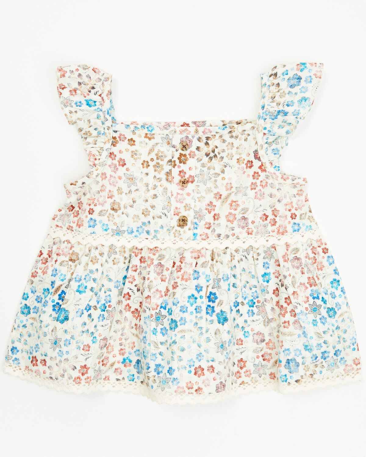 Shyanne Toddler Girls' Floral Print Sleeveless Ruffle Top, Ivory, hi-res