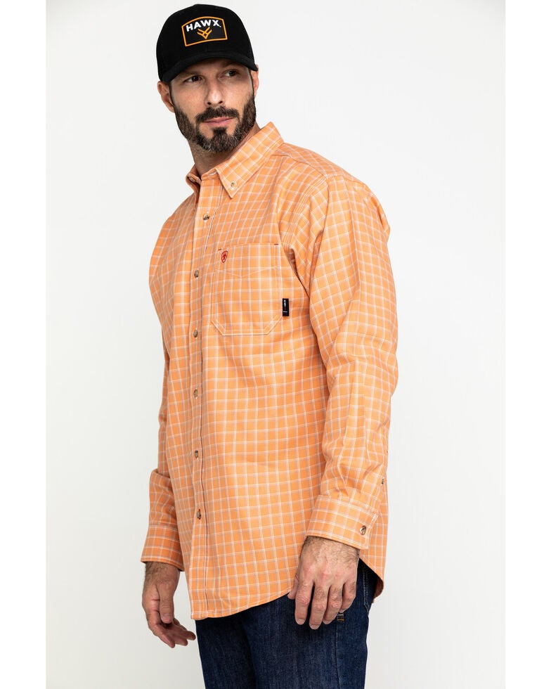 Ariat Men's FR Orange Excavator Plaid Long Sleeve Work ...