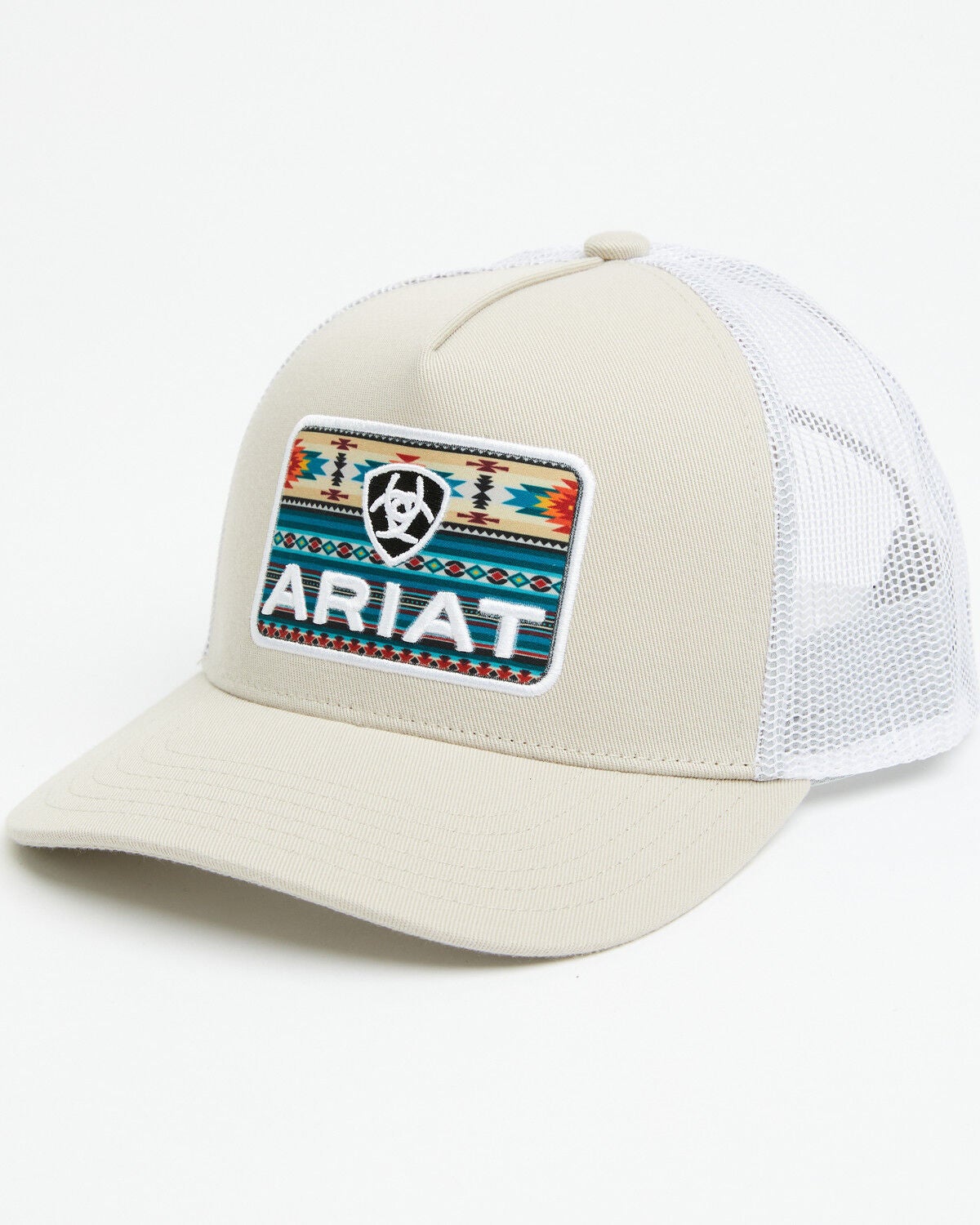 Ariat Men's Southwestern Logo Ball Cap, White, hi-res