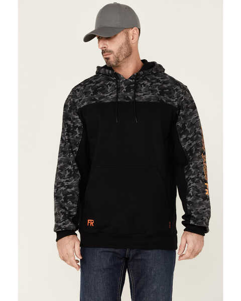 Cody James Men's FR Printed Fleece Hooded Work Sweatshirt , Black, hi-res