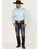 Panhandle Men's Cross Geo Print Long Sleeve Snap Western Shirt , Light Blue, hi-res