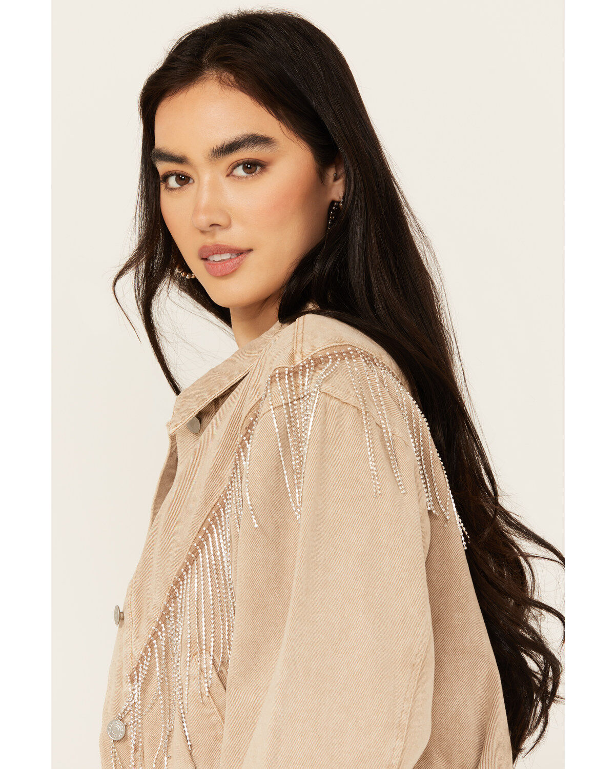 Image #2 - Blue B Women's Fringe Cropped Denim Jacket, , hi-res