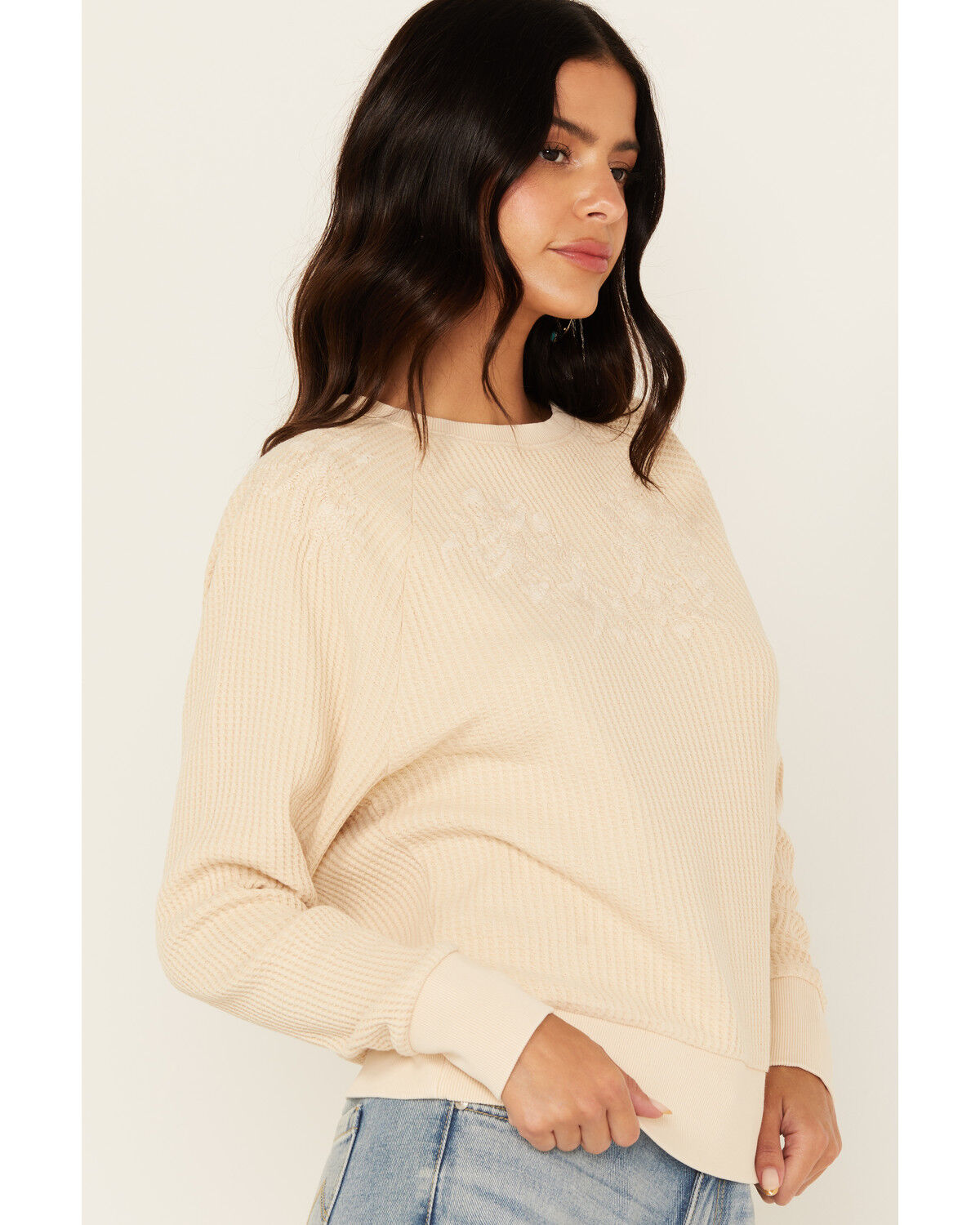Image #2 - Cleo + Wolf Women's Waffle Knit Long Sleeve Top, Oatmeal, hi-res