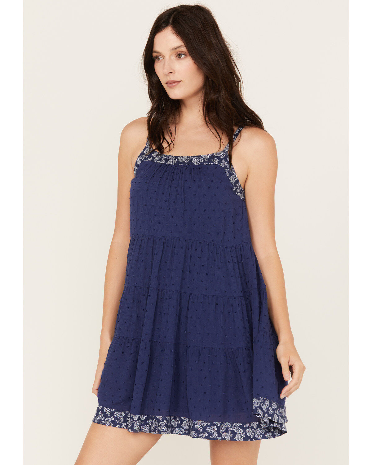 Product Name:  Yura Women's Paisley Border Sleeveless Tiered Mini Dress