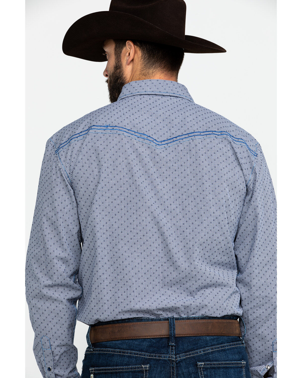 Image #2 - Cowboy Hardware Men's Dobby Print Long Sleeve Western Shirt, Navy, hi-res