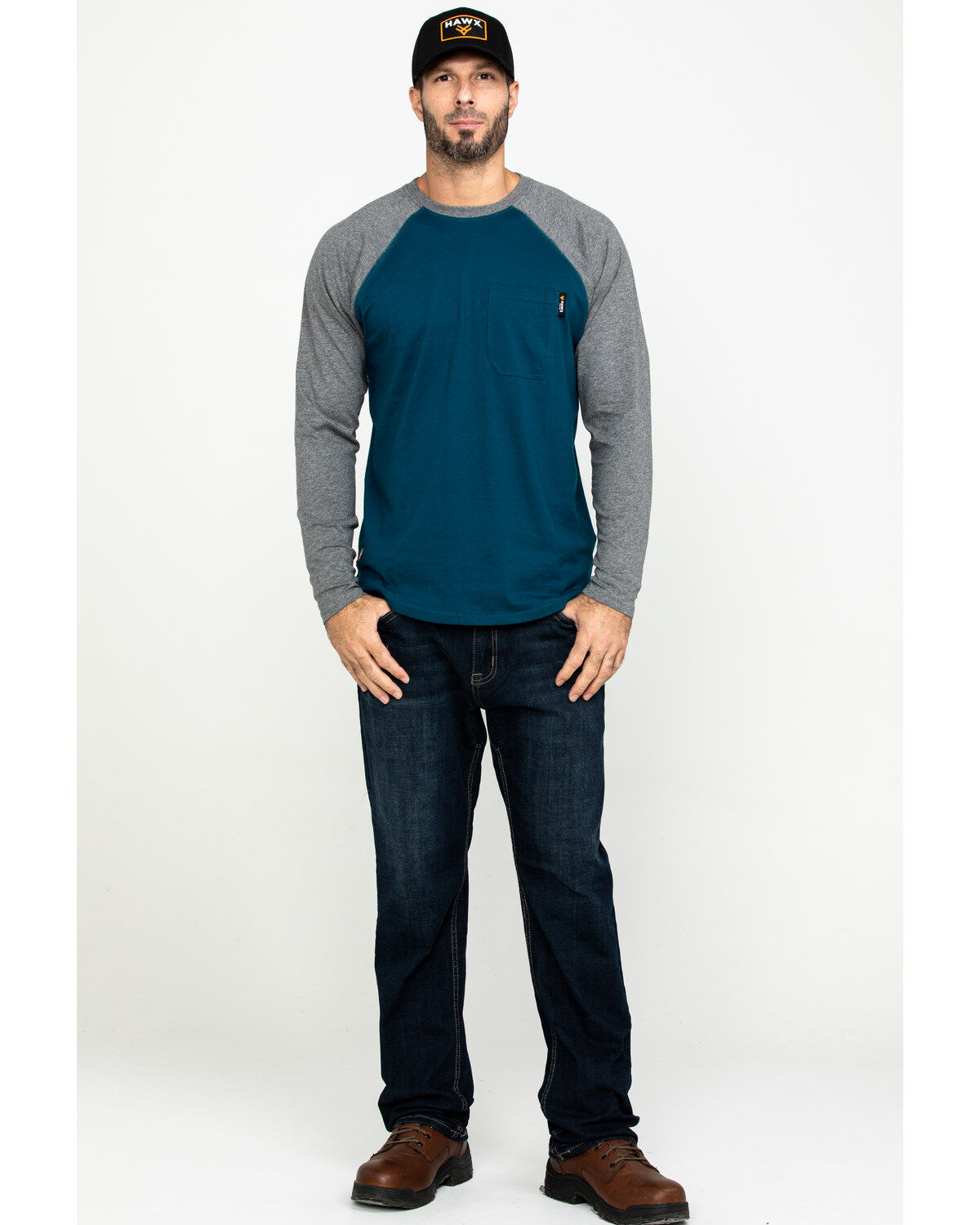 Image #6 - Hawx Men's Charcoal Baseball Raglan Crew Long Sleeve Work Shirt - Tall, , hi-res