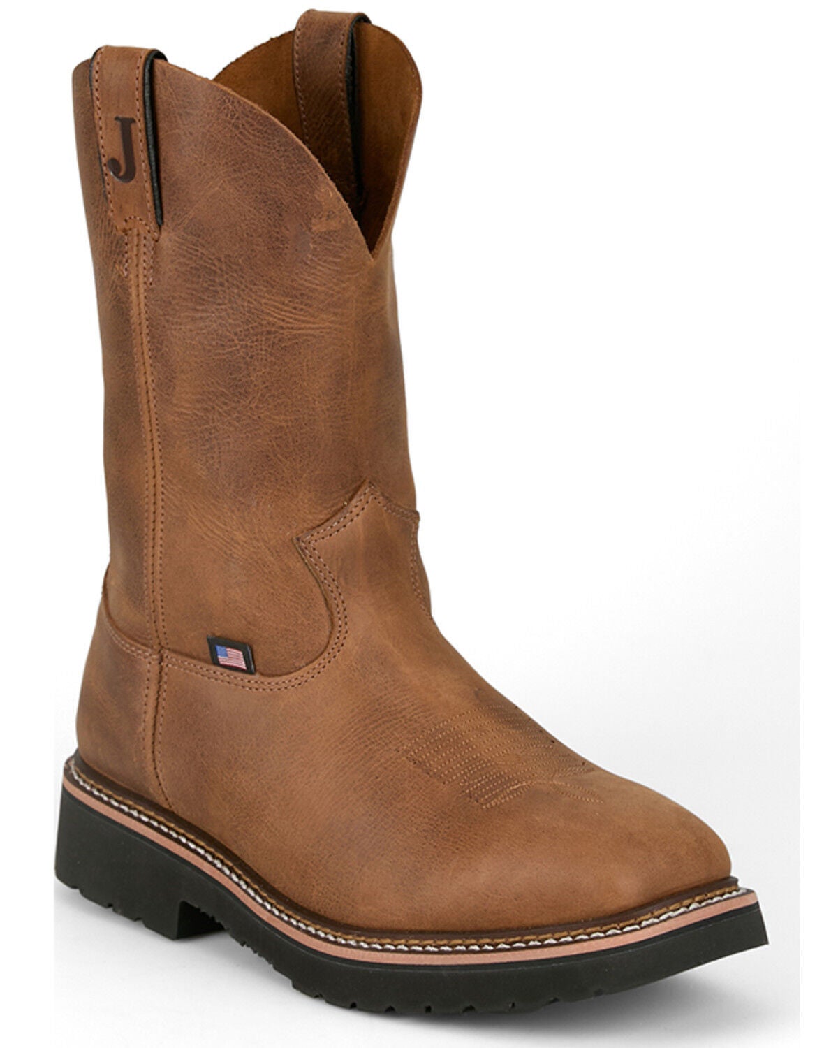 Justin Men's 8" Ames Pull-On Work Boots - Steel Toe, Medium Brown, hi-res