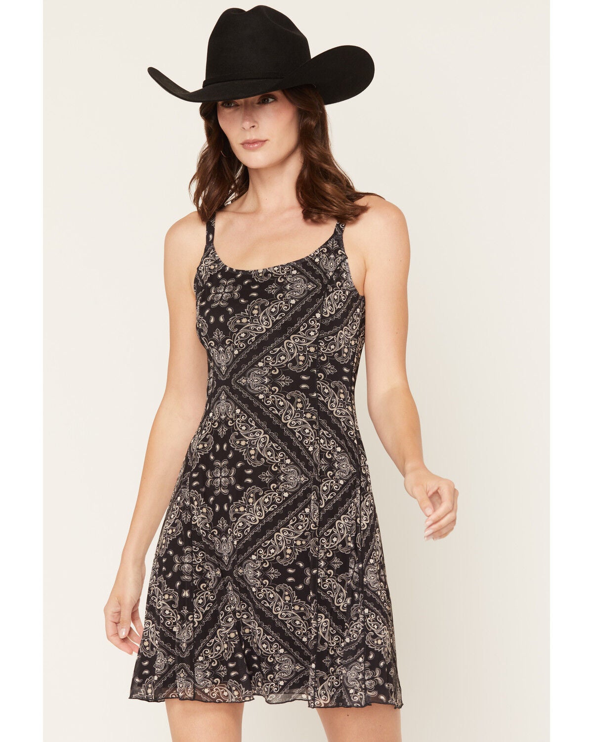Idyllwind Women's Blackmoor Bandana Print Mesh Mini Dress, Black, hi-res