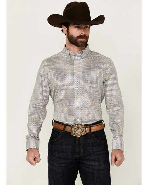 Cody James Men's Rejoice Geo Print Long Sleeve Button-Down Stretch Western Shirt , White, hi-res