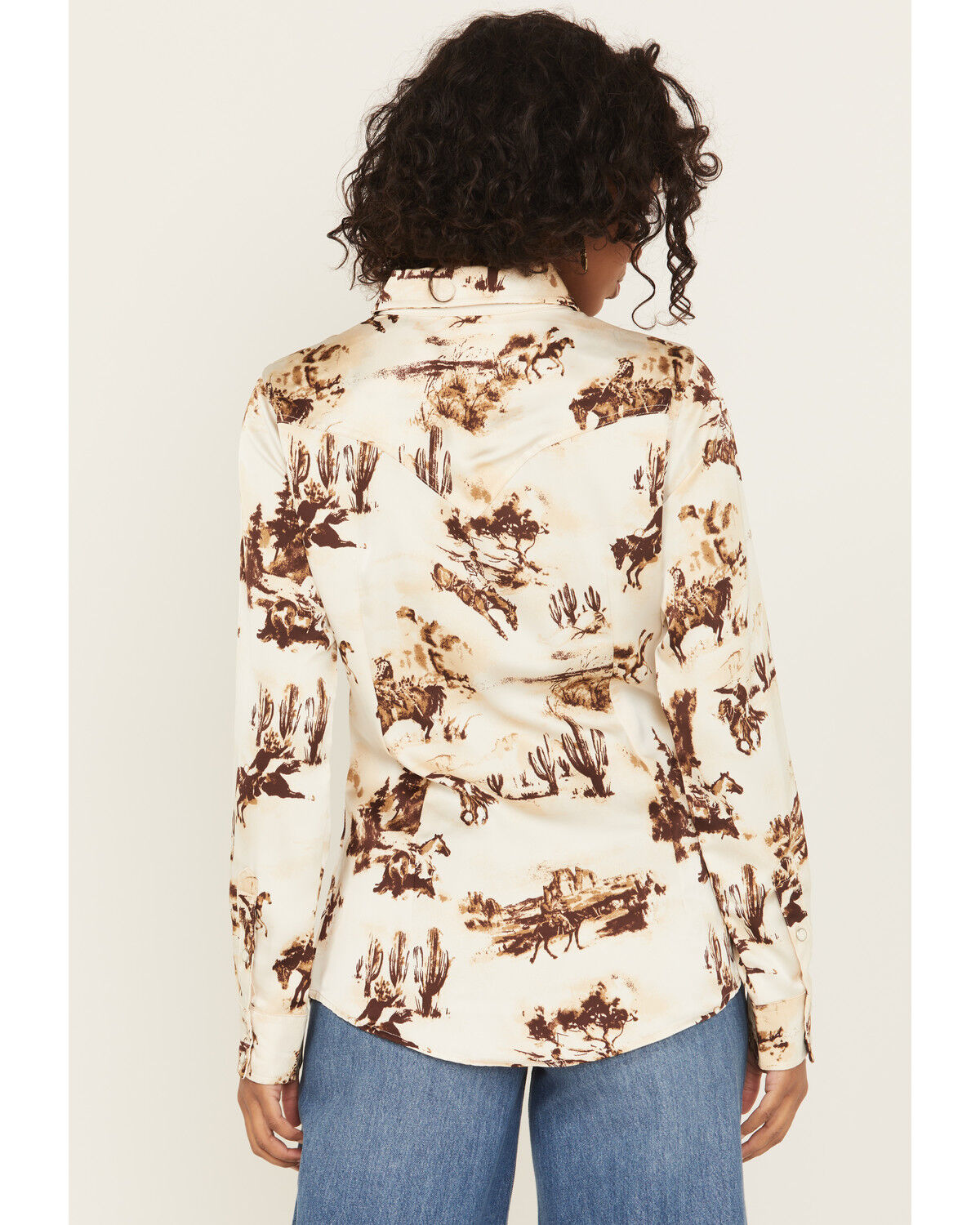 Image #4 - Wrangler Retro Women's Horse Conversational Print Long Sleeve Snap Western Shirt, Cream, hi-res
