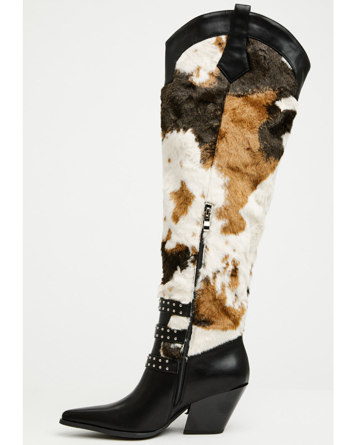 Product Name:  Azalea Wang Women's Gwayne Faux Fur Buckle Fringe Tall Fashion Boots - Snip Toe