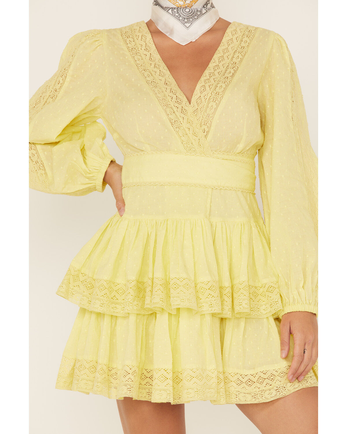 Image #4 - Maia Bergman Women's Mika Lace Tiered Mini Dress, Yellow, hi-res