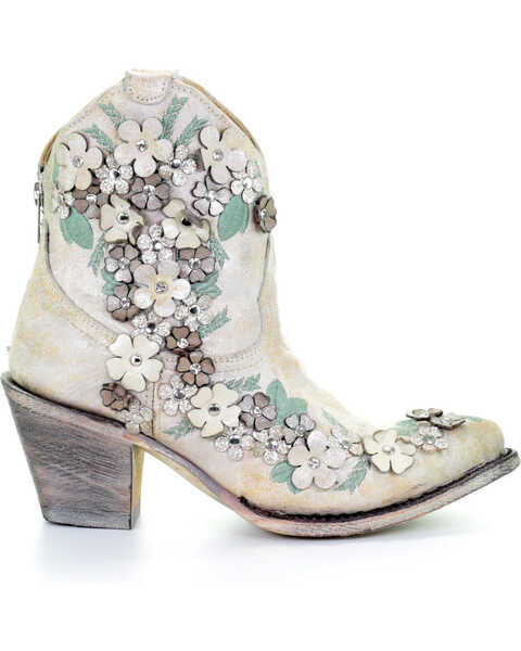 Image #3 - Corral Women's Floral Overlay Booties - Round Toe , , hi-res