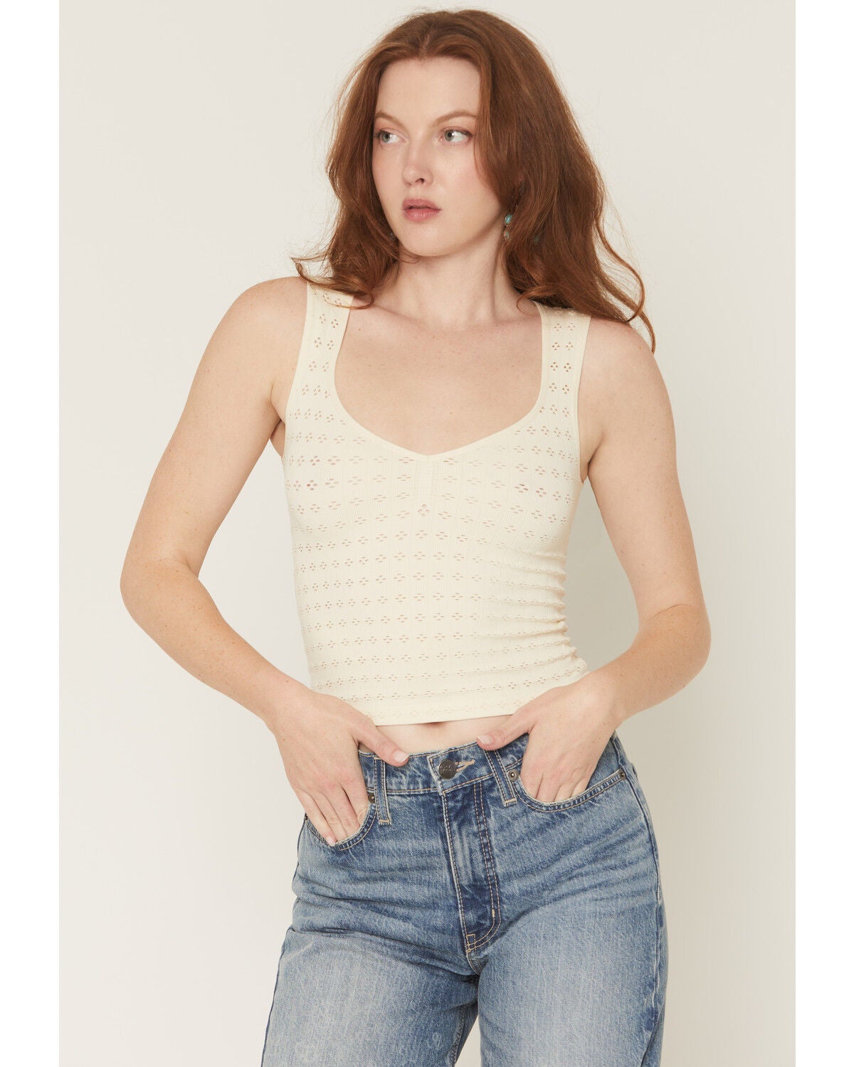 Fornia Women's Eyelet Bralette Tank Top, Ivory, hi-res