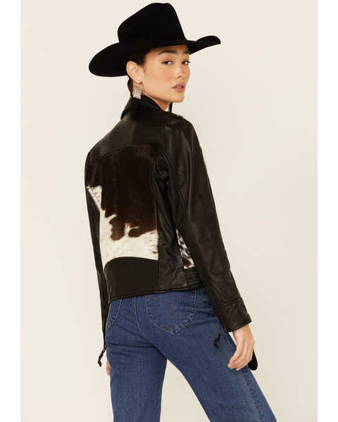 STS Ranchwear Women's Cow Print Leather Jacket, Black, hi-res