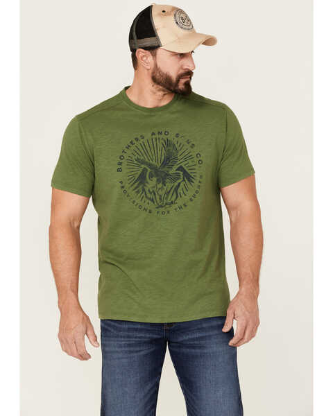 Brothers and Sons Men's Eagle Slub Circle Graphic T-Shirt  , Green, hi-res