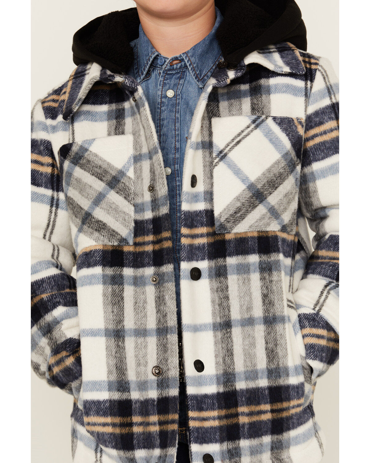 Image #3 - Urban Republic Boys' Plaid Print Sherpa Lined Hooded Shirt Jacket, White, hi-res
