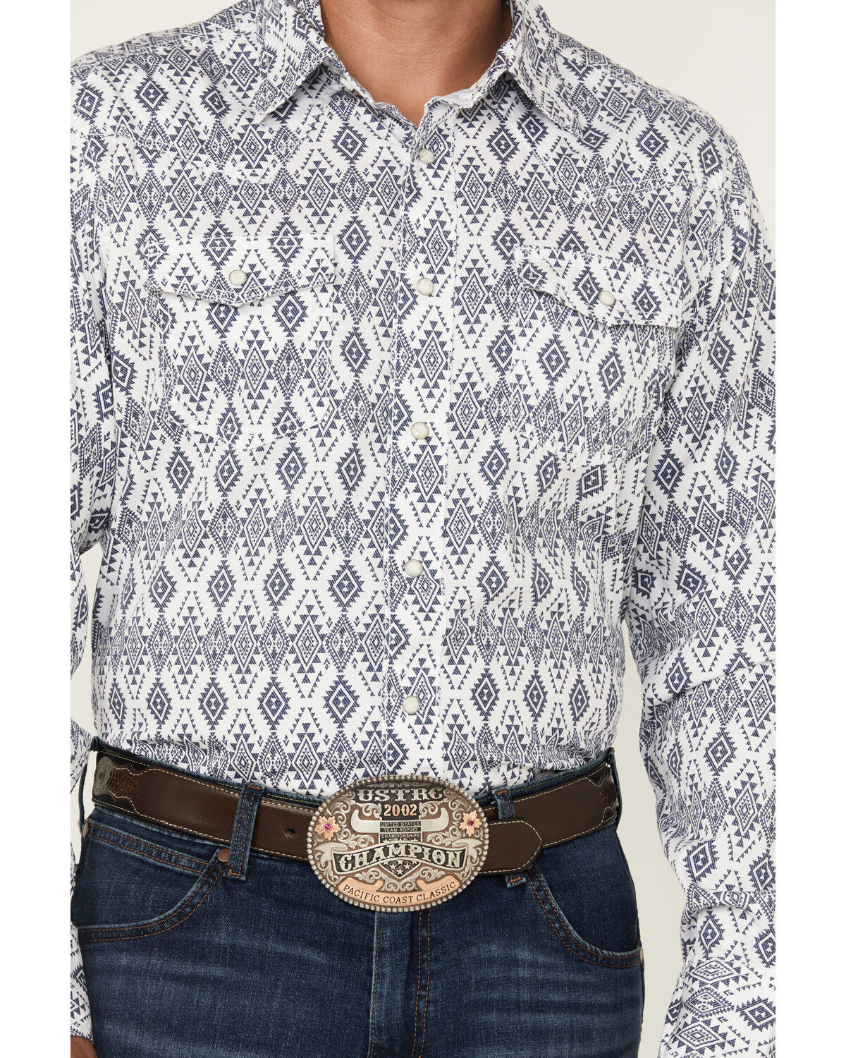 Image #3 - Wrangler Retro Men's Premium Geo Print Long Sleeve Snap Western Shirt, White, hi-res