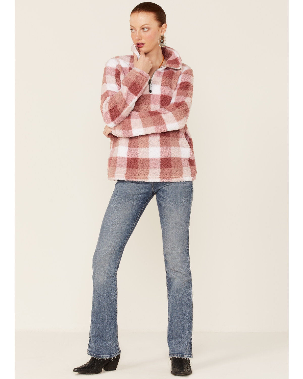 buffalo plaid fleece pullover