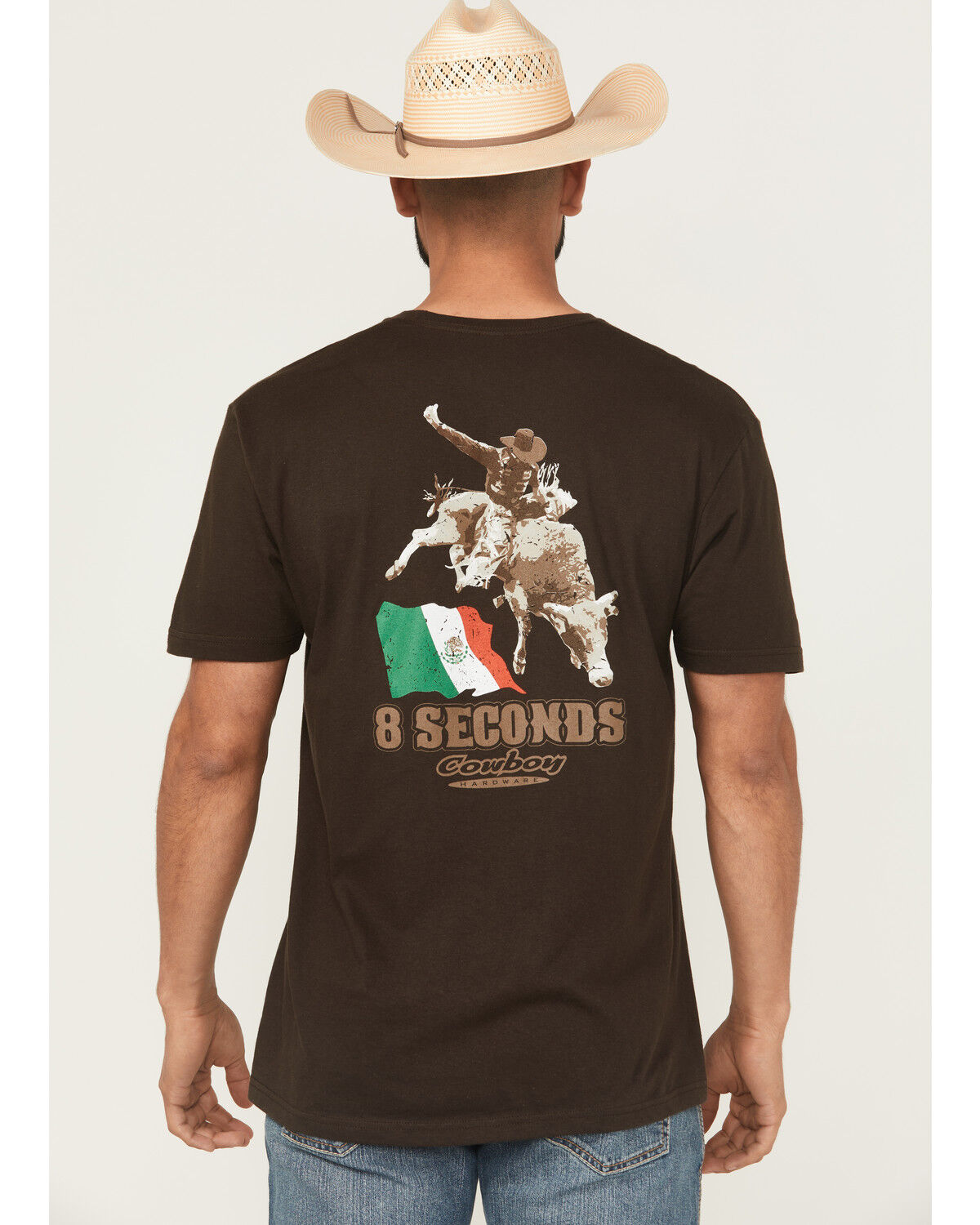 Image #1 - Cowboy Hardware Men's 8 Seconds Flag Short Sleeve Graphic T-Shirt, Dark Brown, hi-res