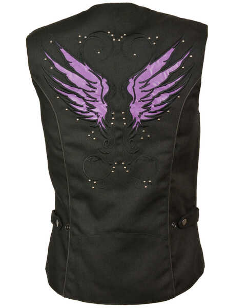 Milwaukee Leather Women's Stud & Wing Embroidered Vest , Black/purple, hi-res